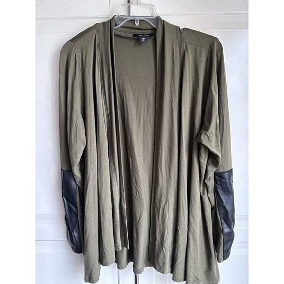 Karen Kane Womens Size 2X‎ Olive Green Open Cardigan Faux Leather Rayon Spandex - Picture 1 of 10